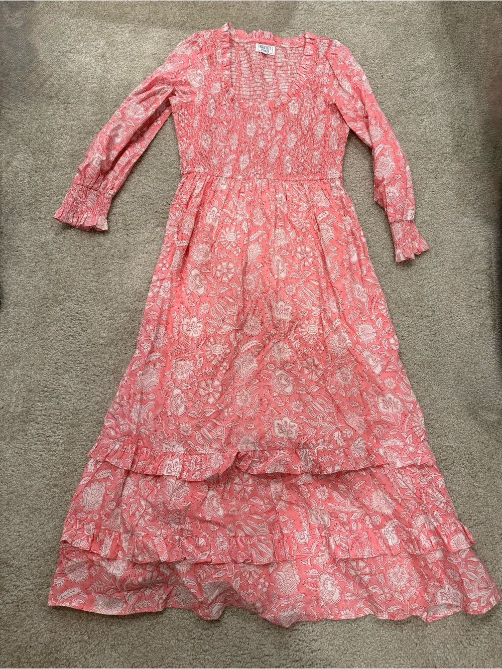 Pink City Prints Coral Floral Dress with Ruffle Hem size small